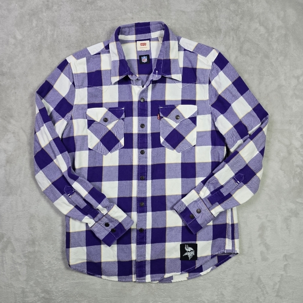 Levi’s x NFL Minnesota Vikings Men’s Sz Sm Plaid Flannel Shirt Snap Button